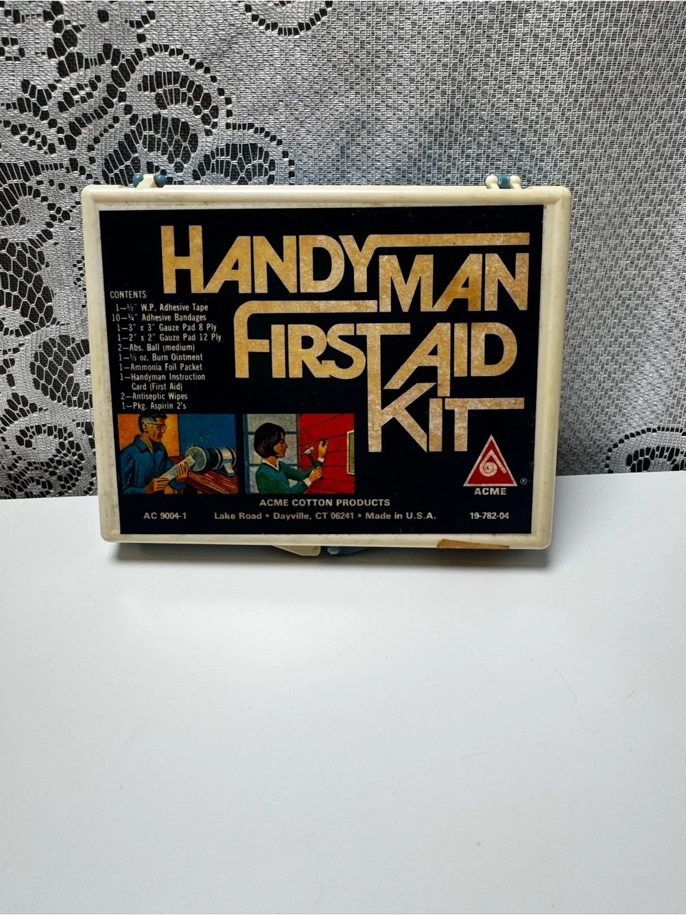 Vintage Handyman First Aid Kit Plastic Box Empty with Original Instruction Card